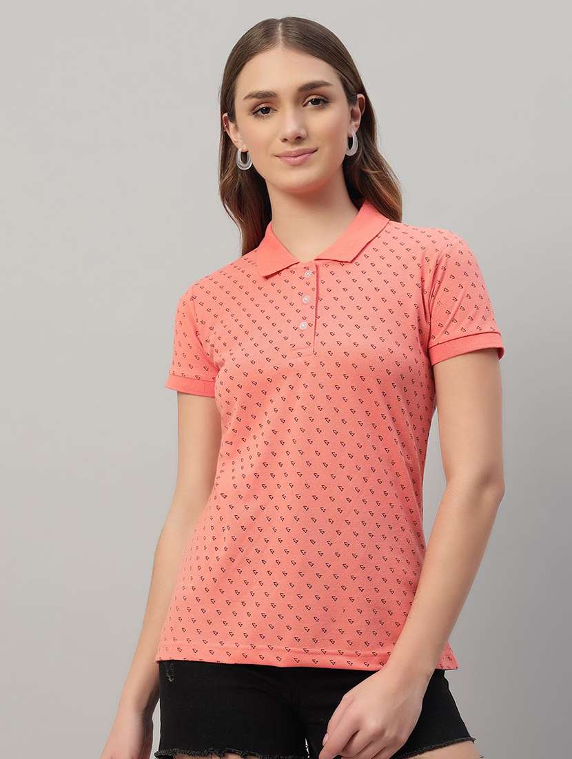 women printed short sleeve polo t-shirt