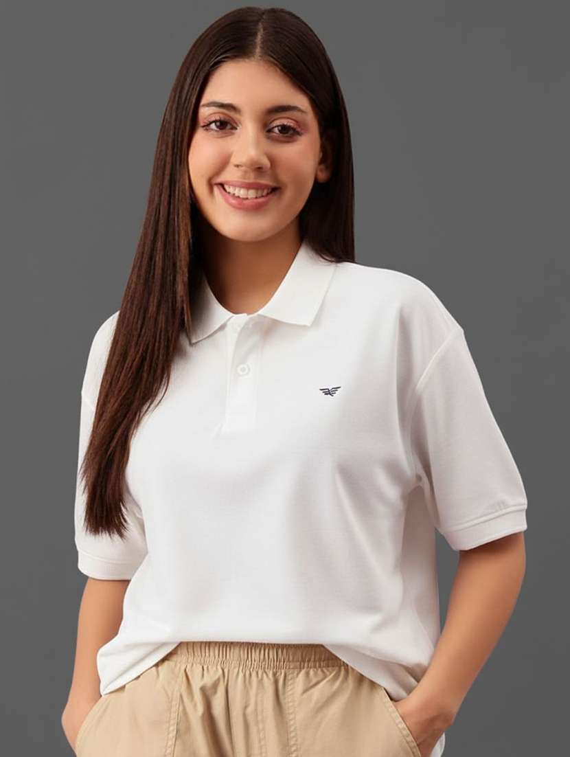 women solid oversized short sleeve polo t-shirt