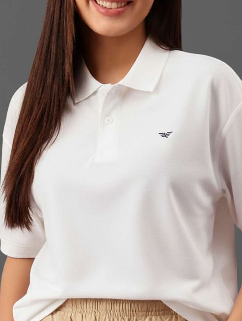 women solid oversized short sleeve polo t-shirt - 22291729 -  Standard Image - 3