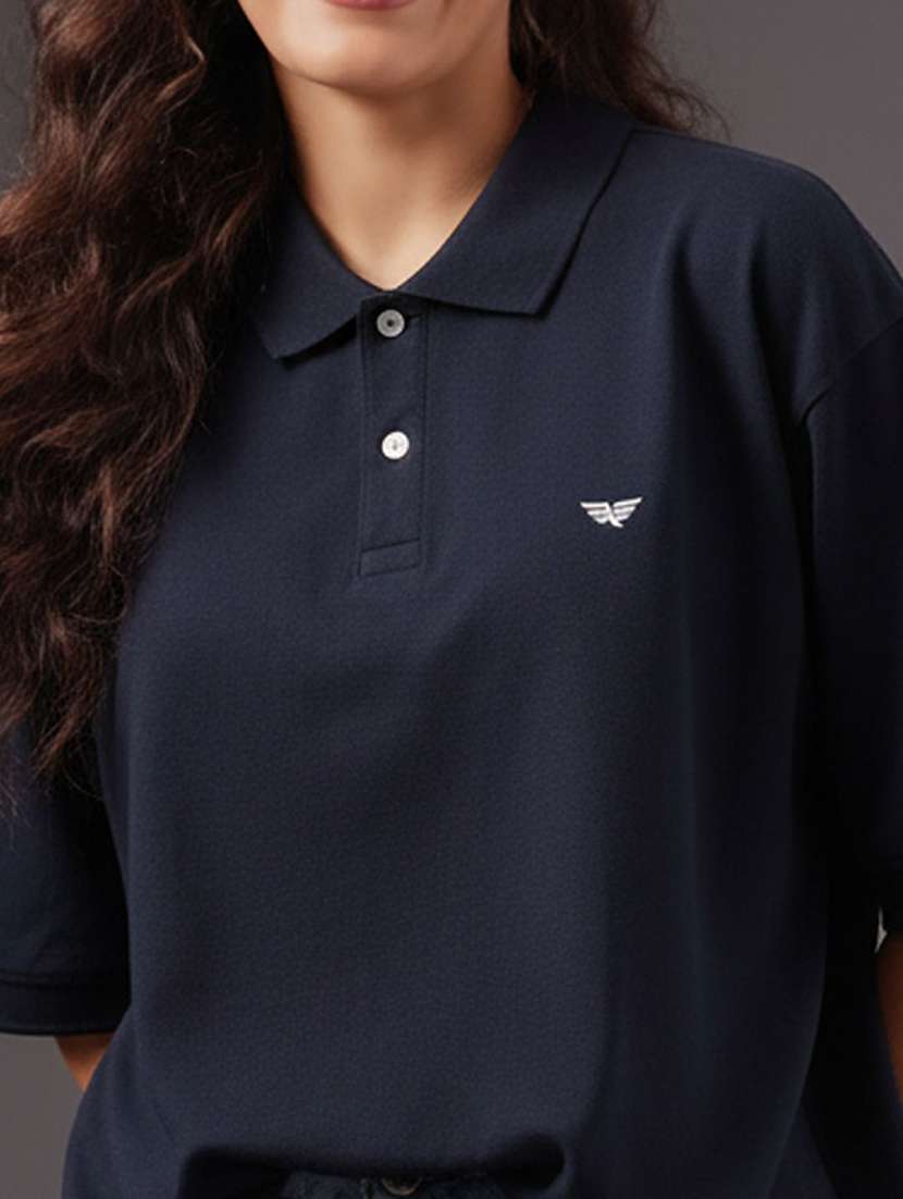 women solid short sleeve polo oversized t-shirt - 22291731 -  Standard Image - 3