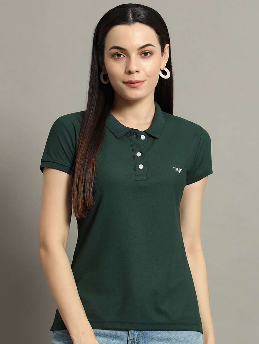 women solid short sleeve polo t-shirt