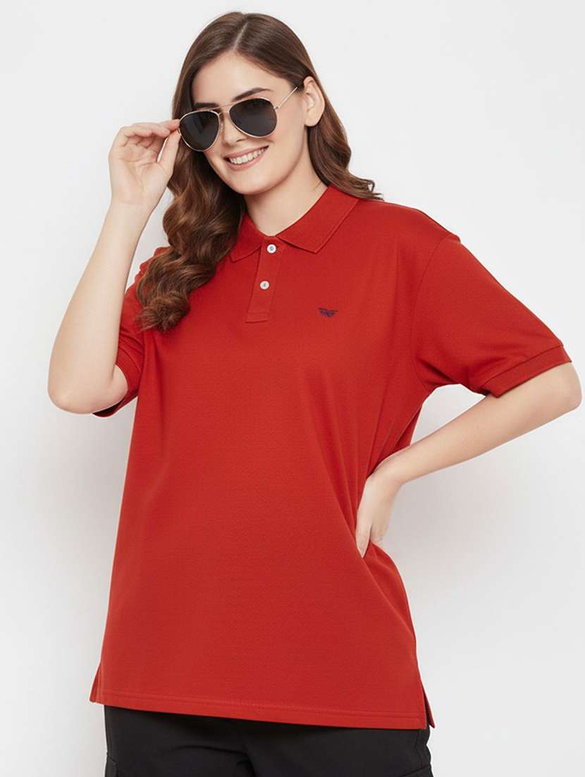 women solid short sleeve polo oversized t-shirt