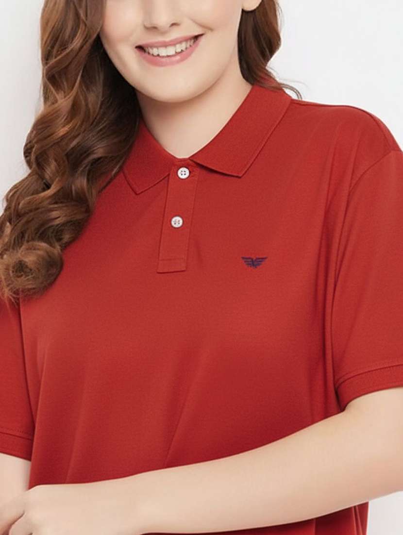 women solid short sleeve polo oversized t-shirt - 22291739 -  Standard Image - 3