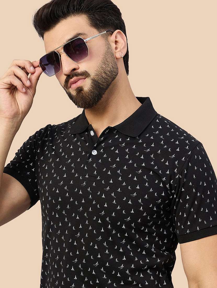 men printed short sleeve polo t-shirt