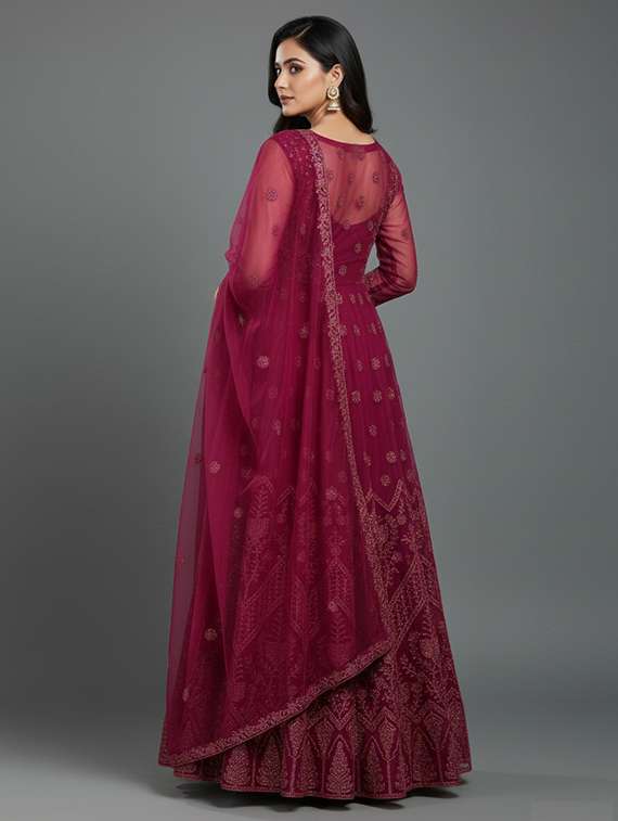 women solid with work fit & flare semi stitched gown with dupatta - 22291918 -  Standard Image - 3