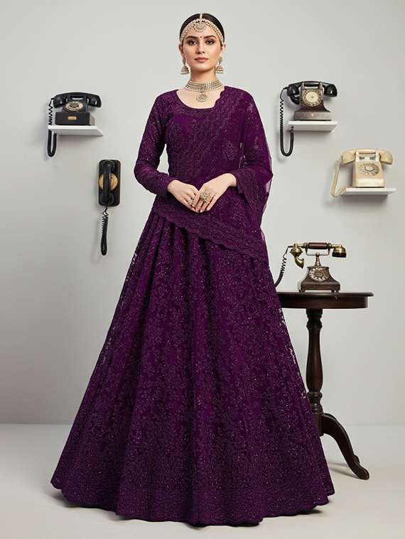 women solid with work fit & flare semi stitched gown with dupatta