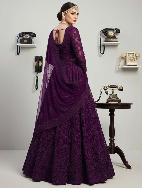 women solid with work fit & flare semi stitched gown with dupatta - 22291925 -  Standard Image - 3