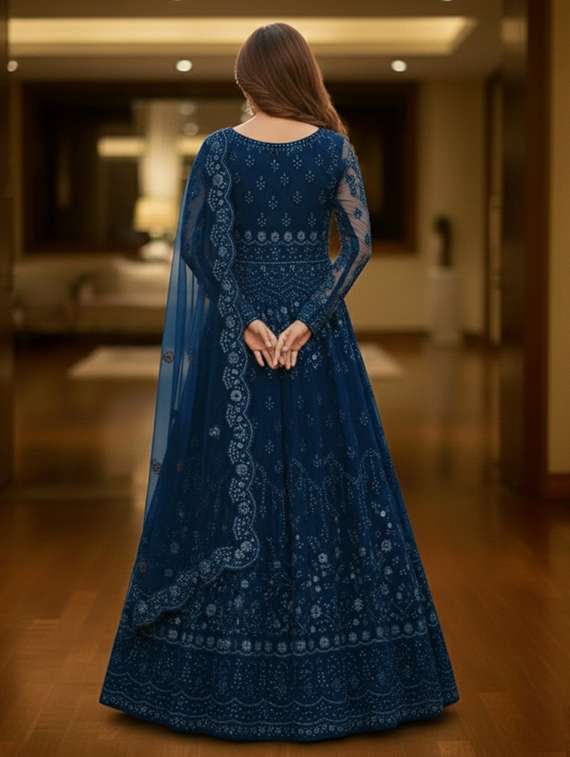 women solid with work fit & flare semi stitched gown with dupatta - 22291929 -  Standard Image - 3