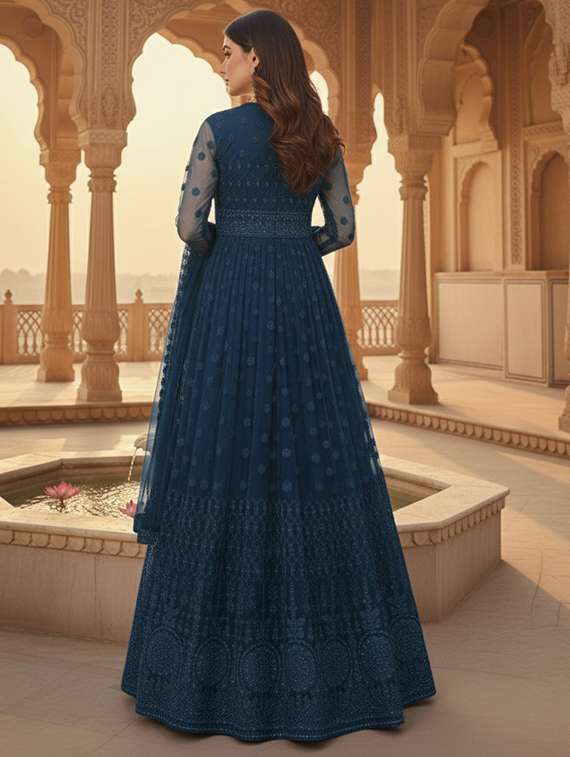 women solid with work fit & flare semi stitched gown with dupatta - 22291932 -  Standard Image - 3