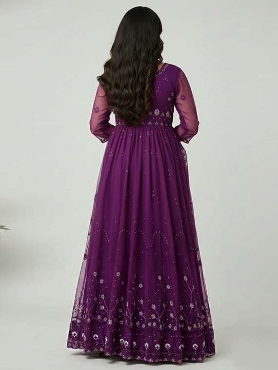 women solid with work fit & flare semi stitched gown with dupatta - 22291935 -  Standard Image - 3