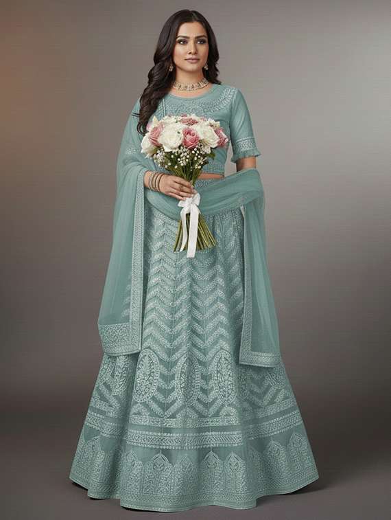 women solid with work fit & flare semi stitched gown with dupatta