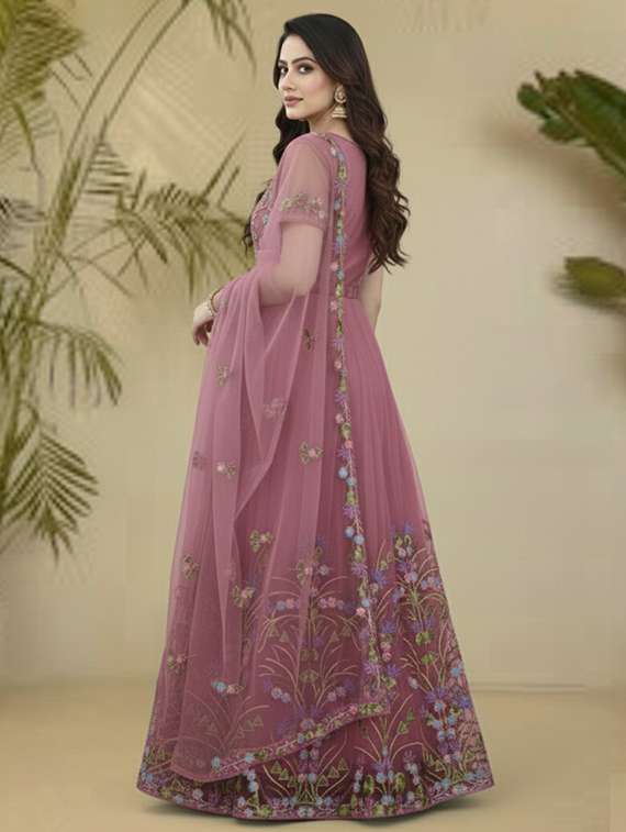 women solid with work fit & flare semi stitched gown with dupatta - 22291947 -  Standard Image - 3