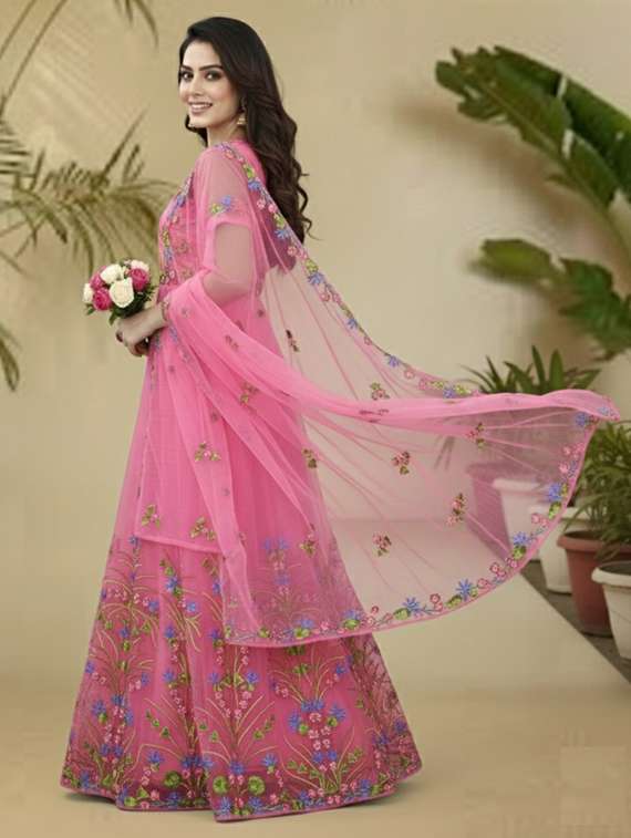 women solid with work fit & flare semi stitched gown with dupatta - 22291948 -  Standard Image - 3