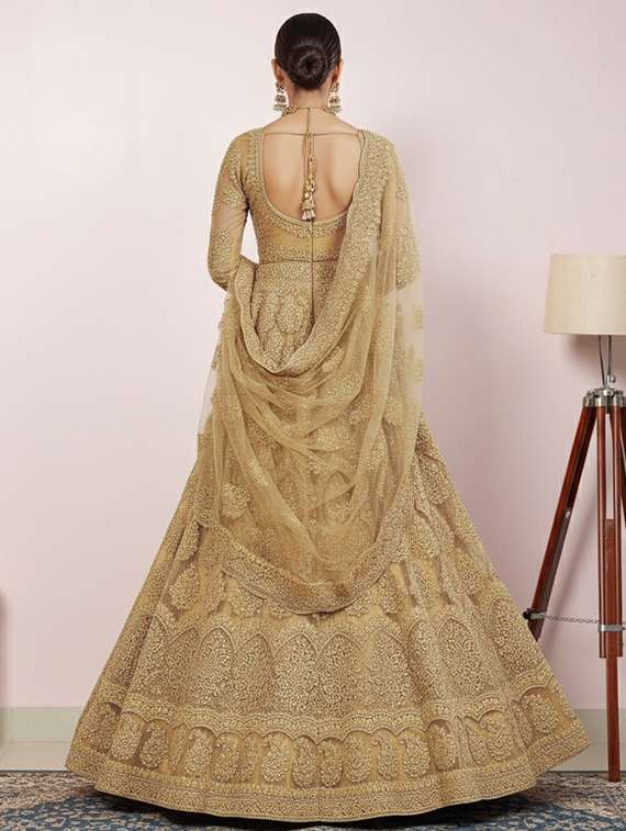 women solid with work fit & flare semi stitched gown with dupatta - 22291951 -  Standard Image - 3