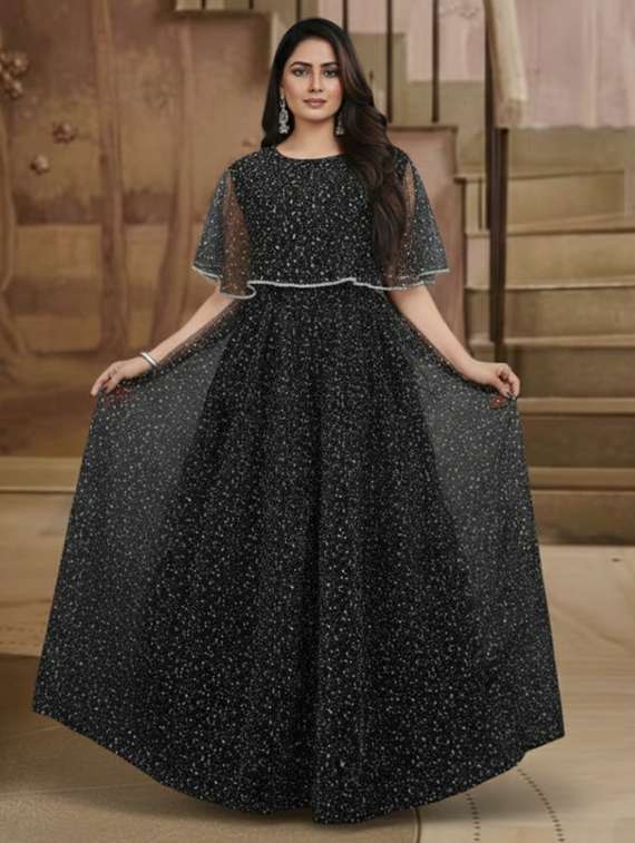 women solid with work fit & flare semi stitched gown 