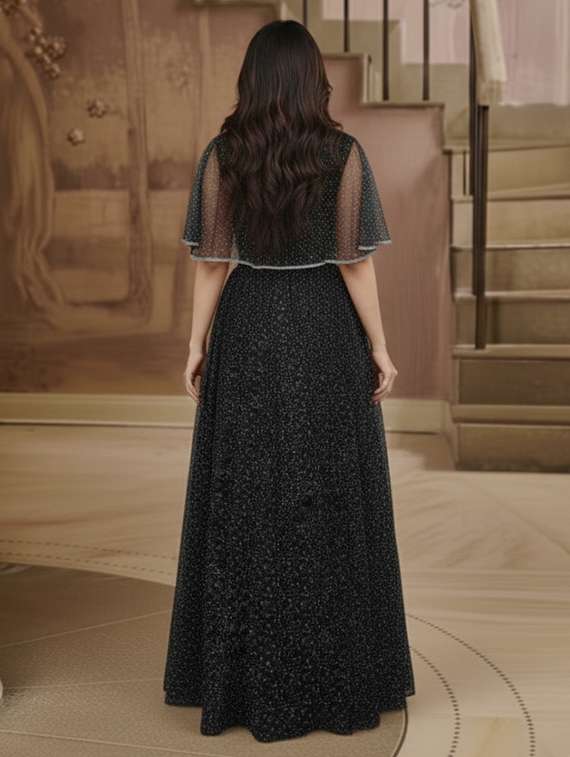 women solid with work fit & flare semi stitched gown  - 22291952 -  Standard Image - 3