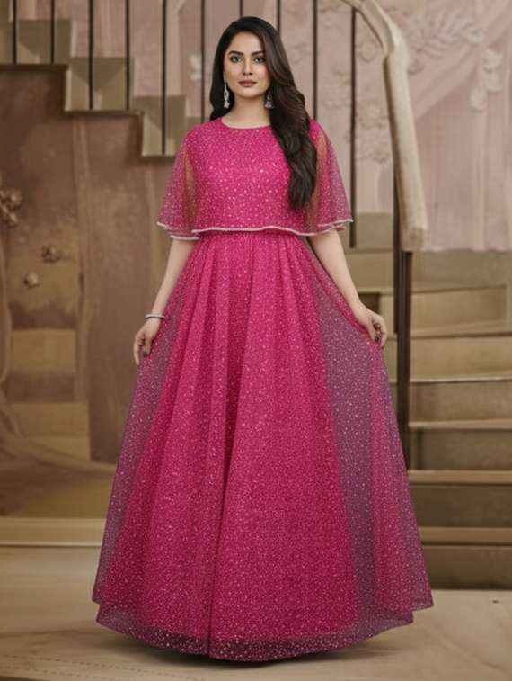 women solid with work fit & flare semi stitched gown 
