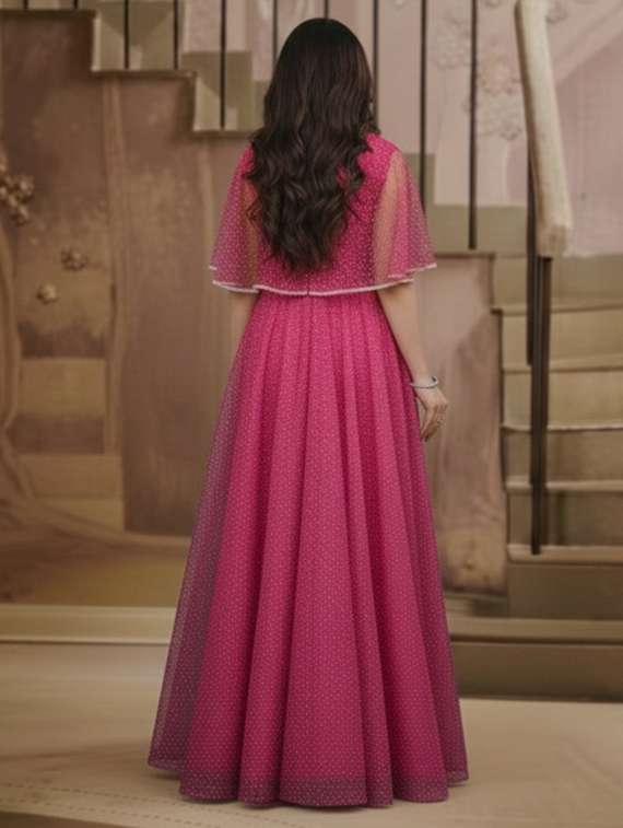 women solid with work fit & flare semi stitched gown  - 22291953 -  Standard Image - 3