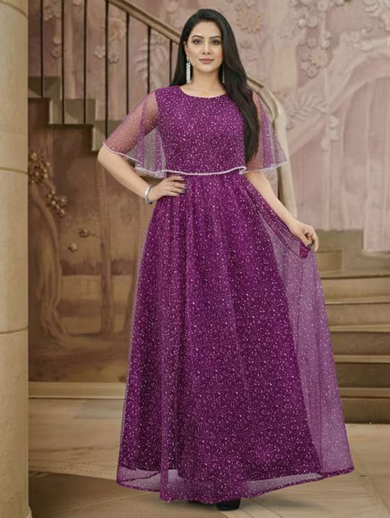 women solid with work fit & flare semi stitched gown 