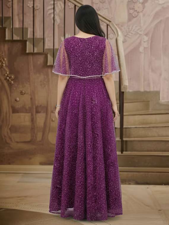 women solid with work fit & flare semi stitched gown  - 22291955 -  Standard Image - 3