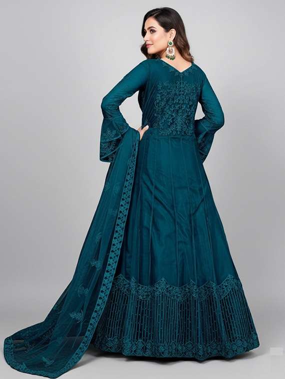 women solid with work fit & flare semi stitched gown with dupatta - 22291964 -  Standard Image - 3