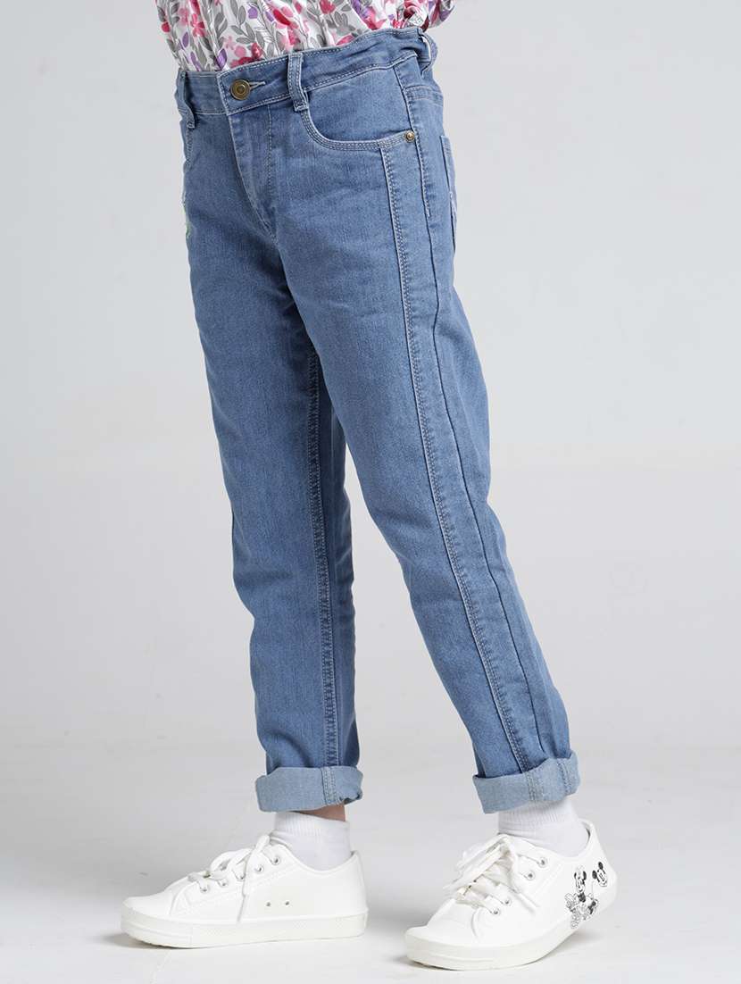 girls solid mid rise slim fit jeans