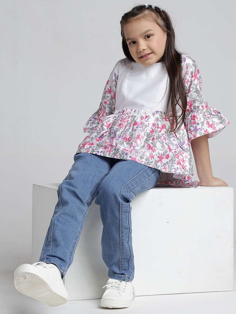 girls solid mid rise slim fit jeans - 22291967 -  Standard Image - 3