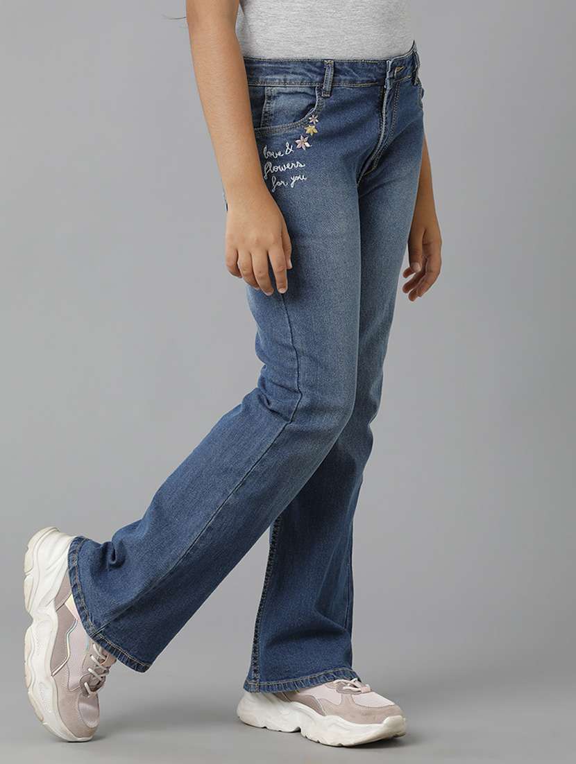 girls solid mid rise bootcut jean