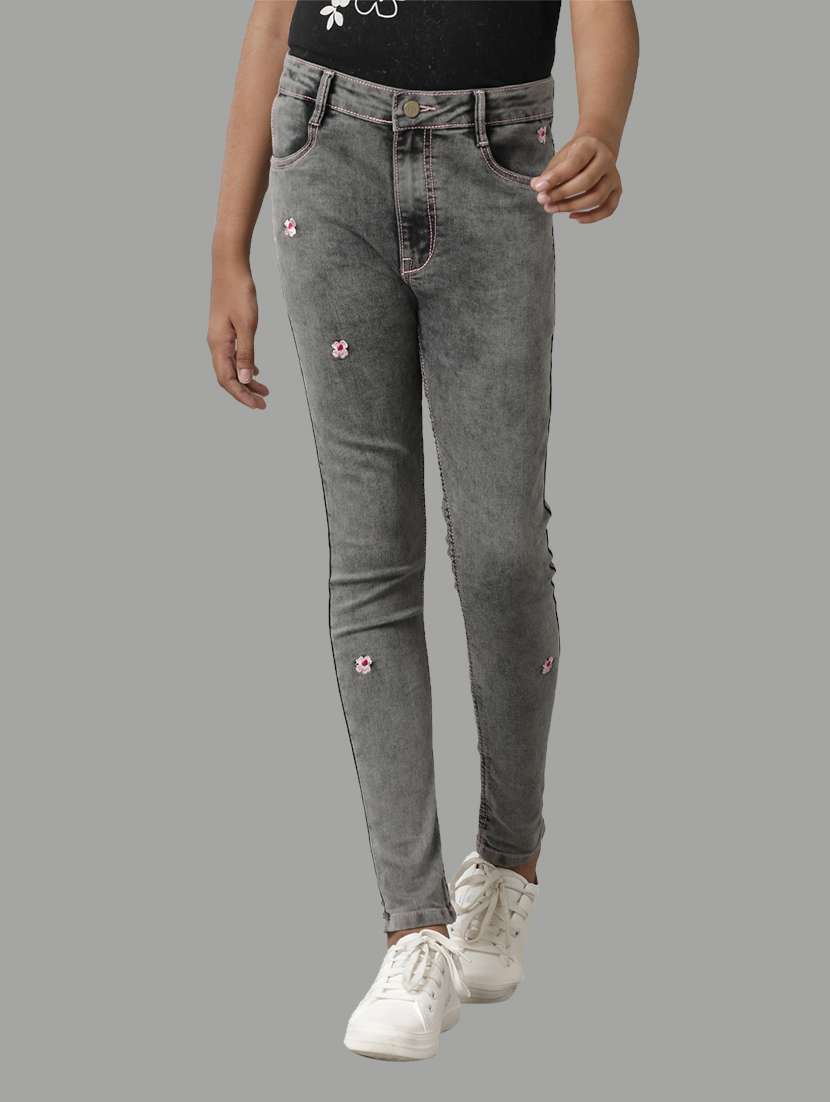 girls solid mid rise slim fit jean