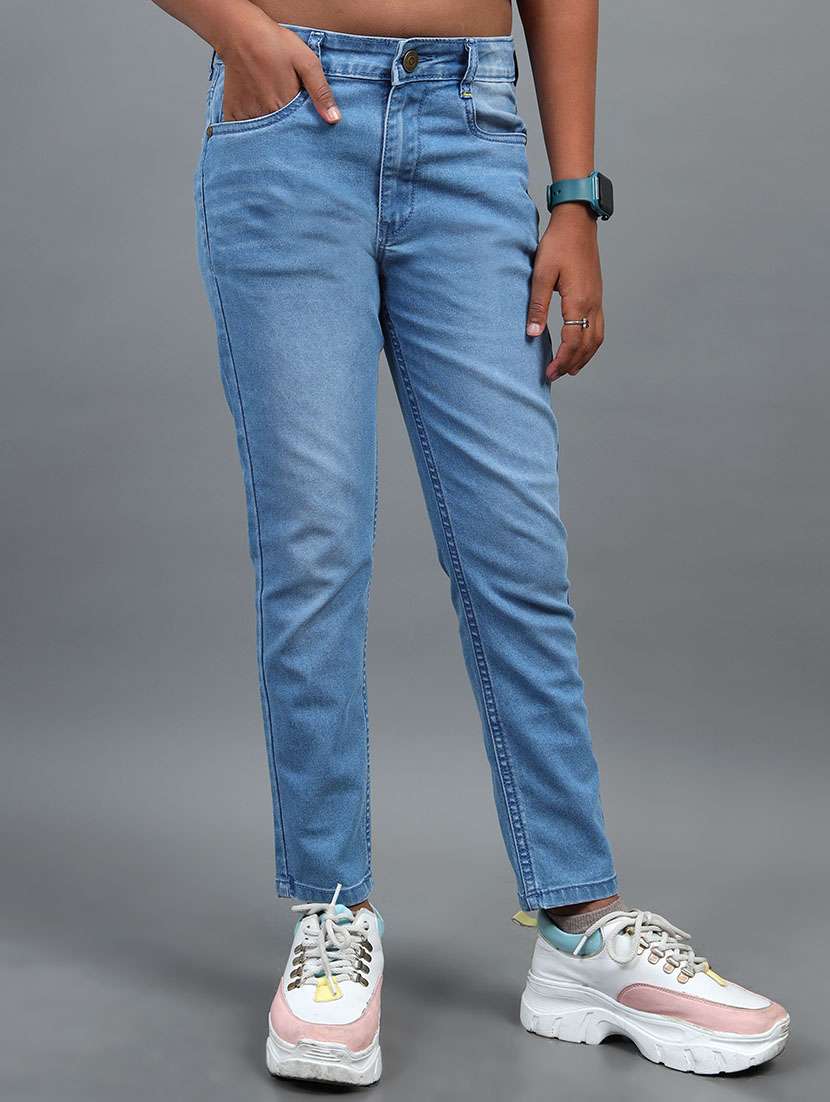 girls solid mid rise slim fit jean
