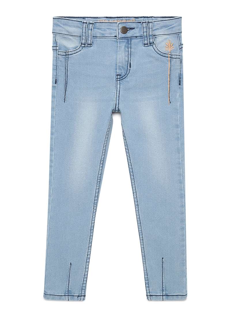 girls solid mid rise slim fit jean