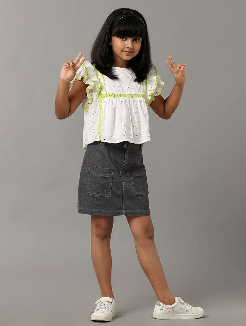girls solid mid rise denim skirt - 22292012 -  Standard Image - 3