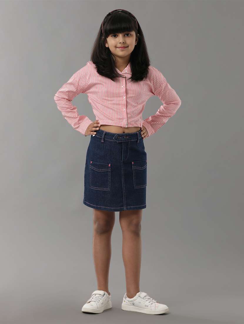 girls solid mid rise denim skirt - 22292013 -  Standard Image - 3