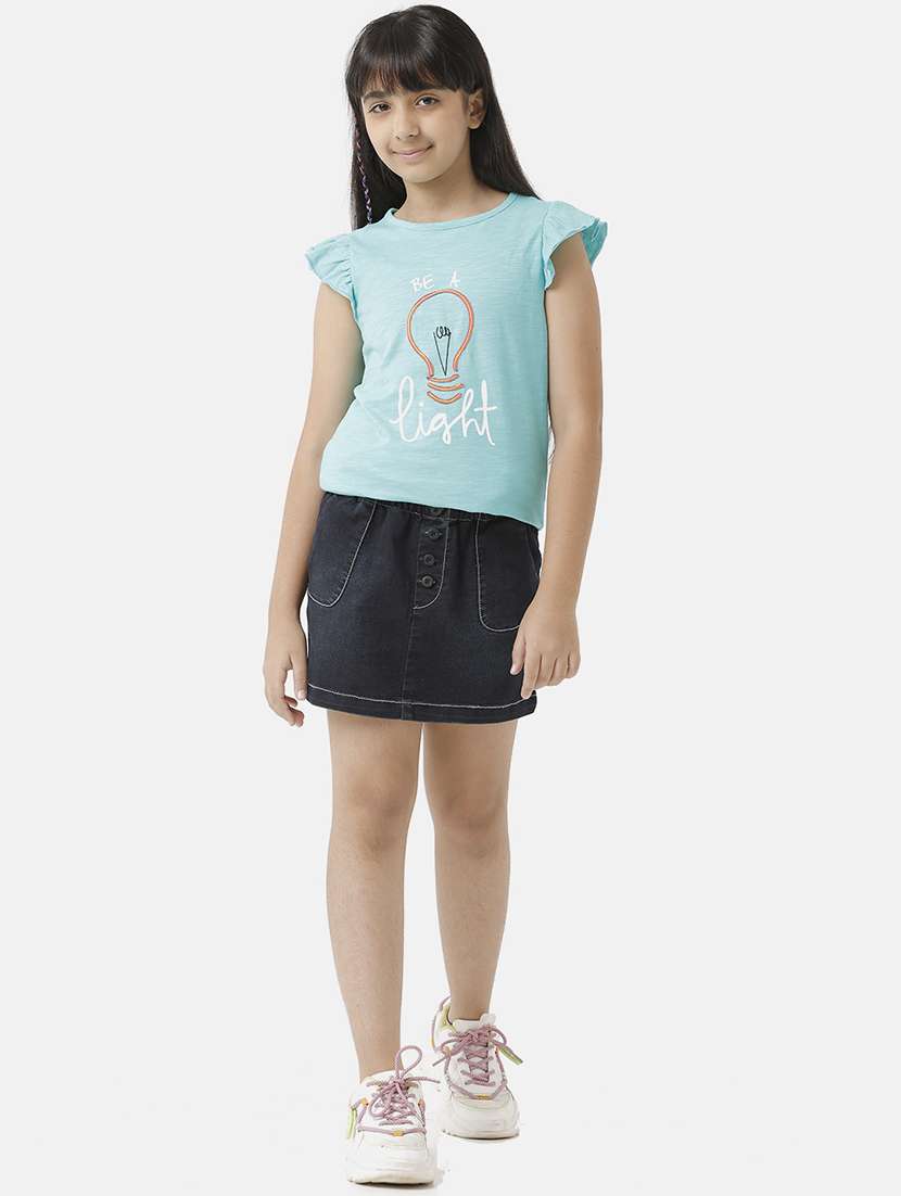 girls solid mid rise denim skirt - 22292014 -  Standard Image - 3