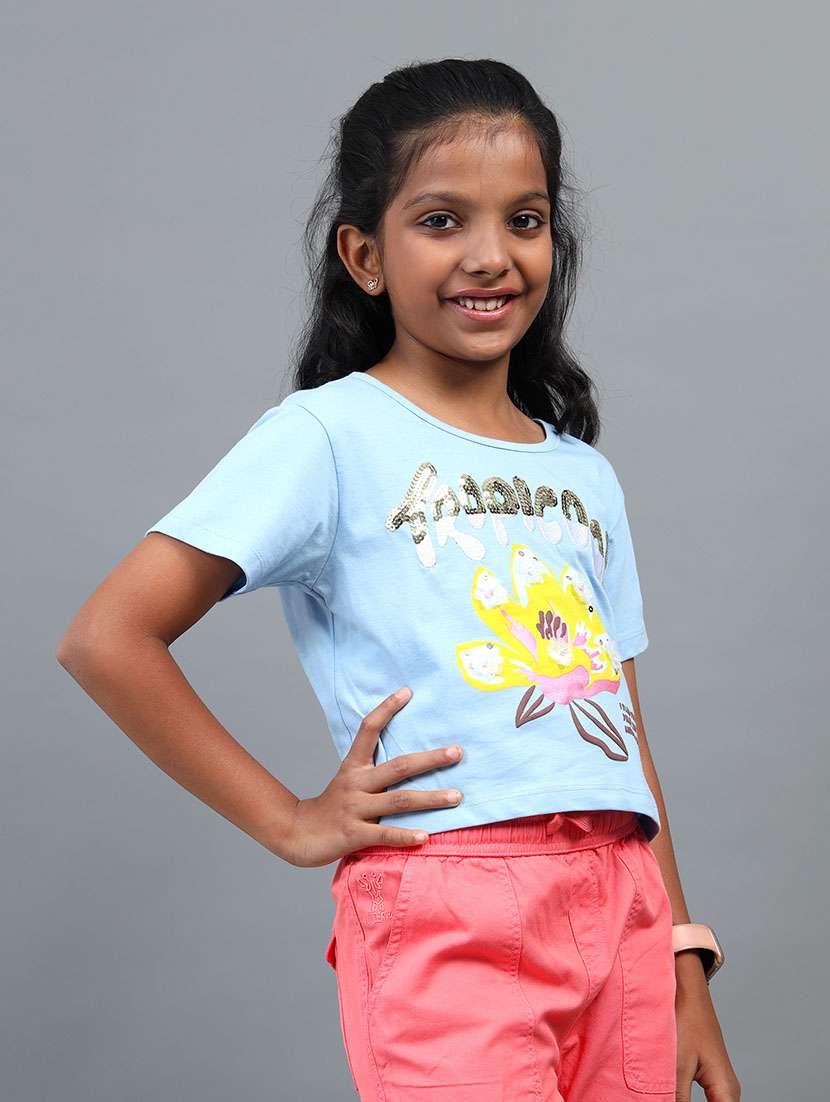 girls printed short sleeve crop tee