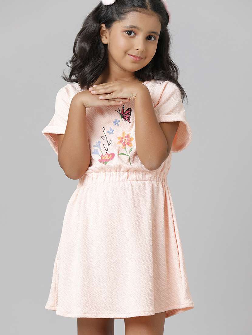 girls embroidered short sleeve a-line dress