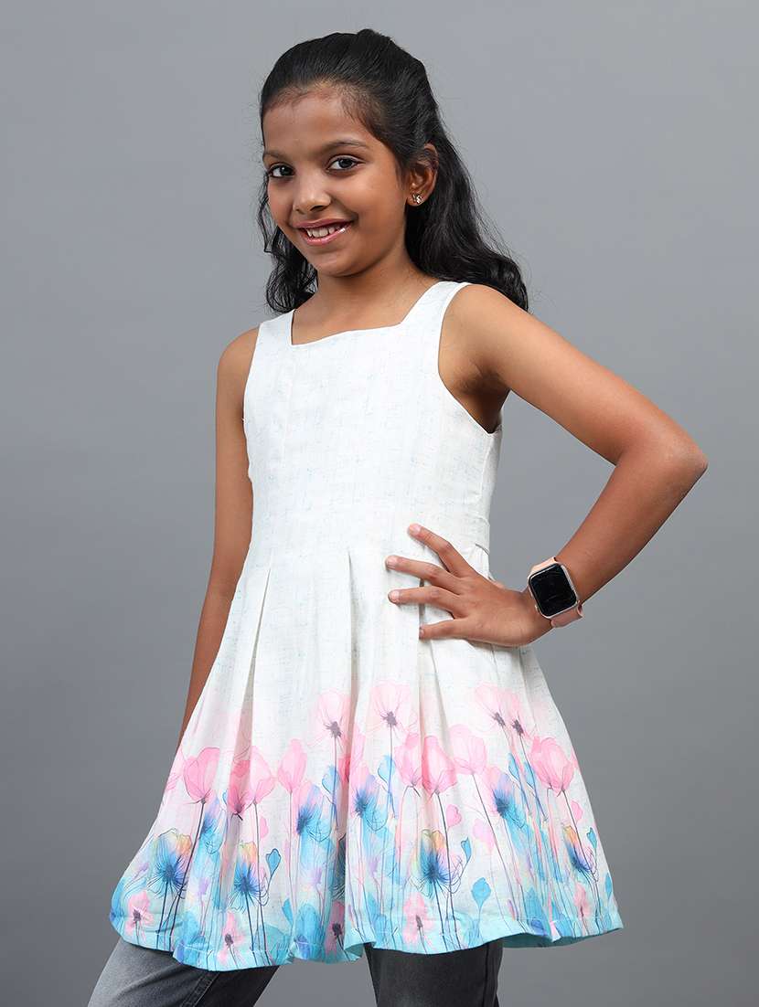 girls floral print sleeveless flared top