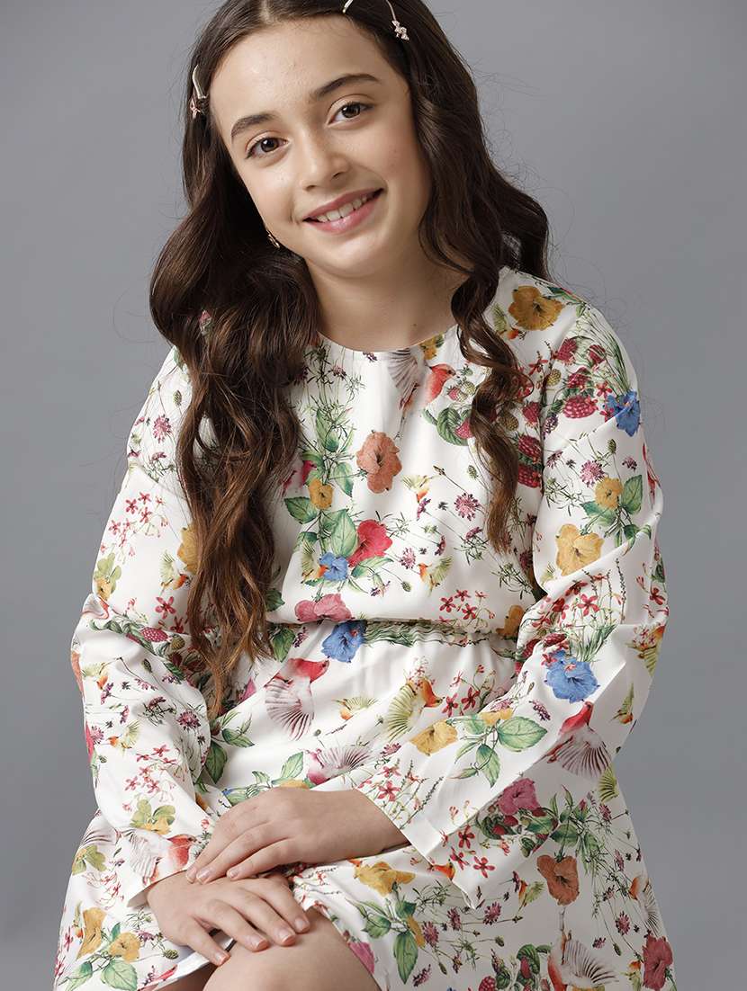 girls floral print long sleeve asymmetric dress - 22292059 -  Standard Image - 3