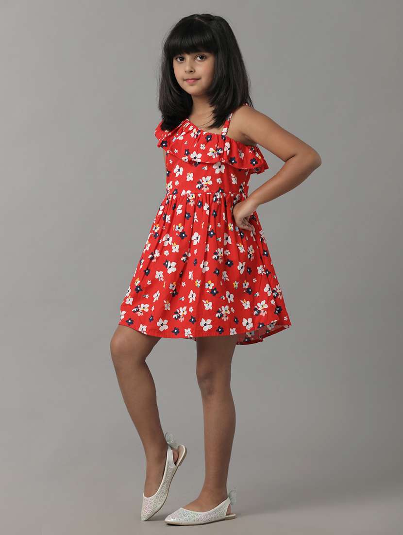 girls floral print single shoulder a-line dress