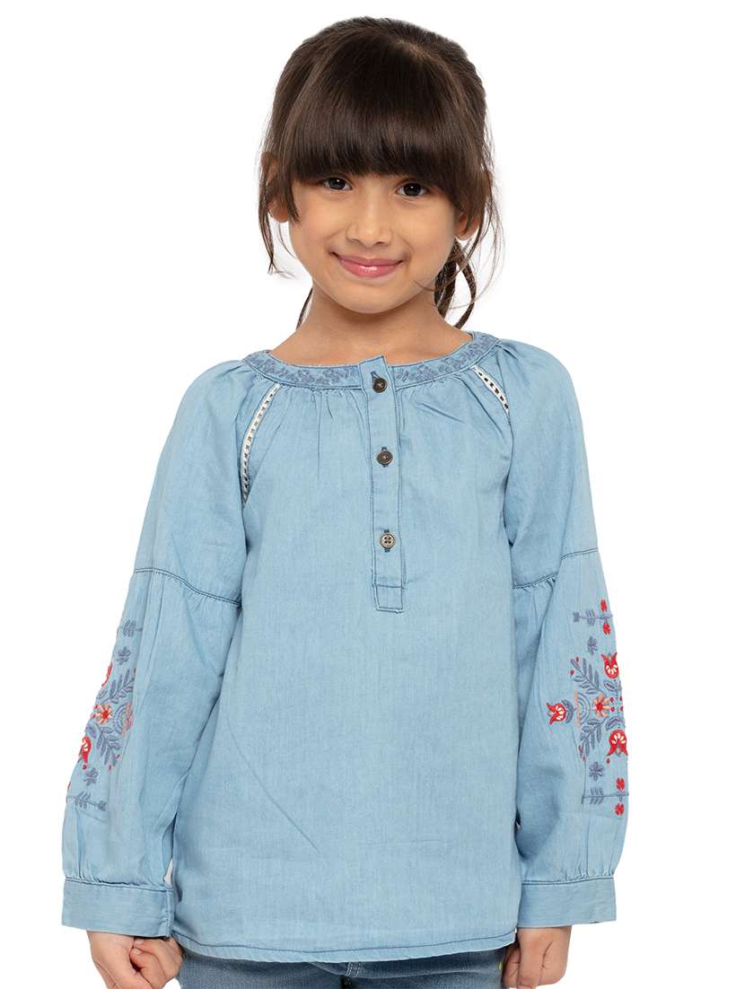 girls embroidered long sleeve a-line top