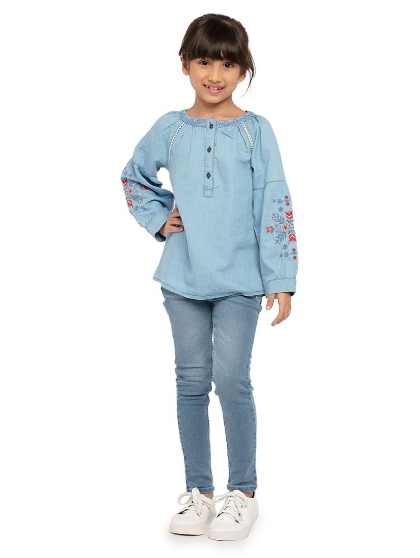 girls embroidered long sleeve a-line top - 22292110 -  Standard Image - 3