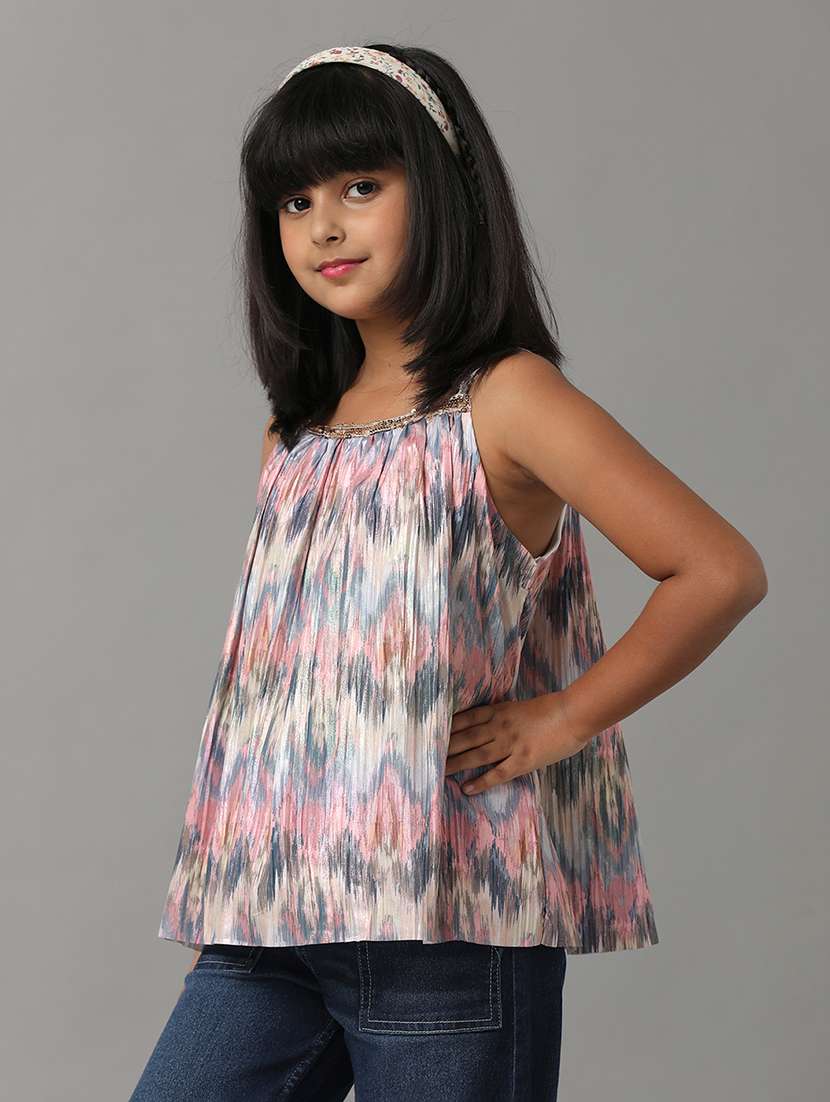 girls printed shoulder strap a-line top