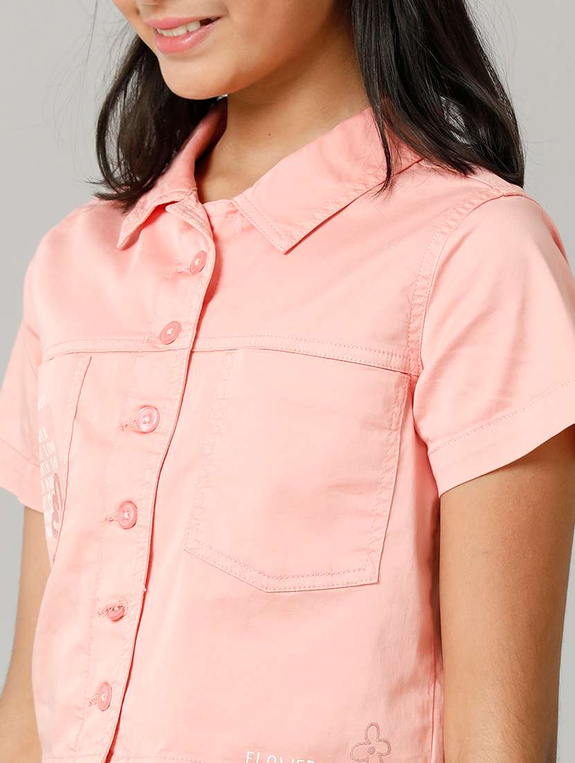 girls solid collared short sleeve shirt top - 22292119 -  Standard Image - 3
