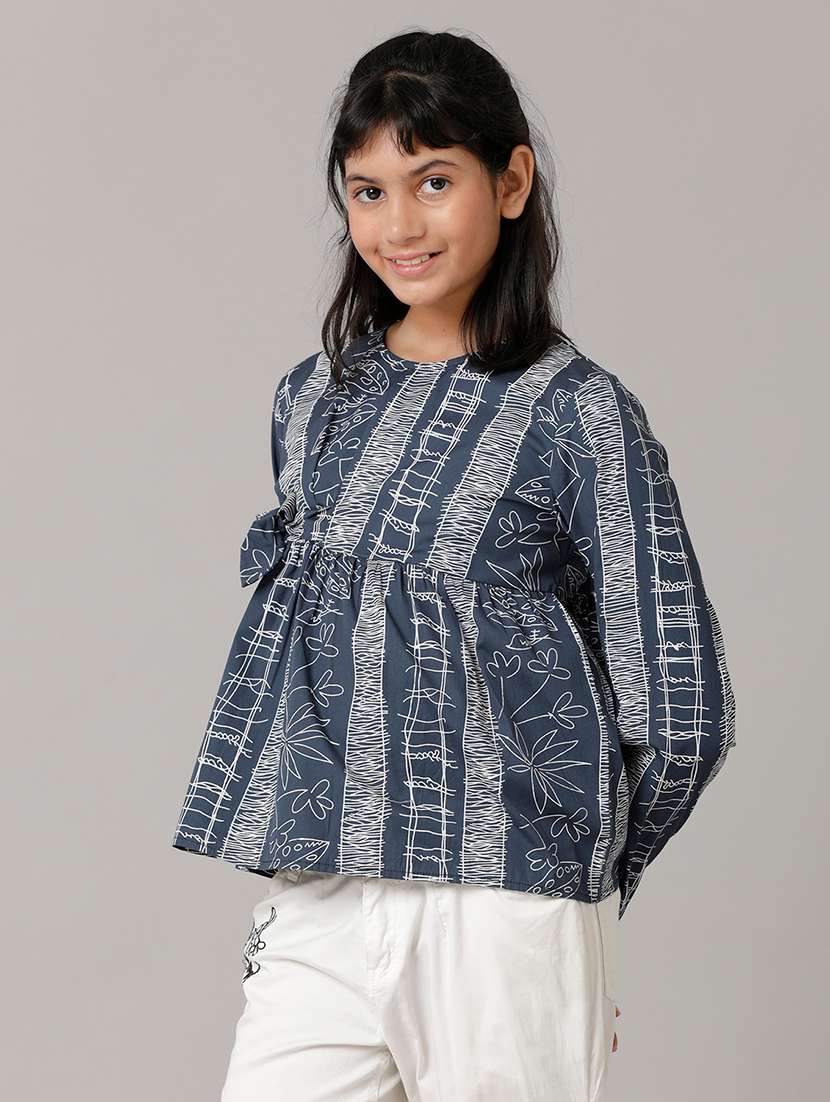 girls printed long sleeve peplum top