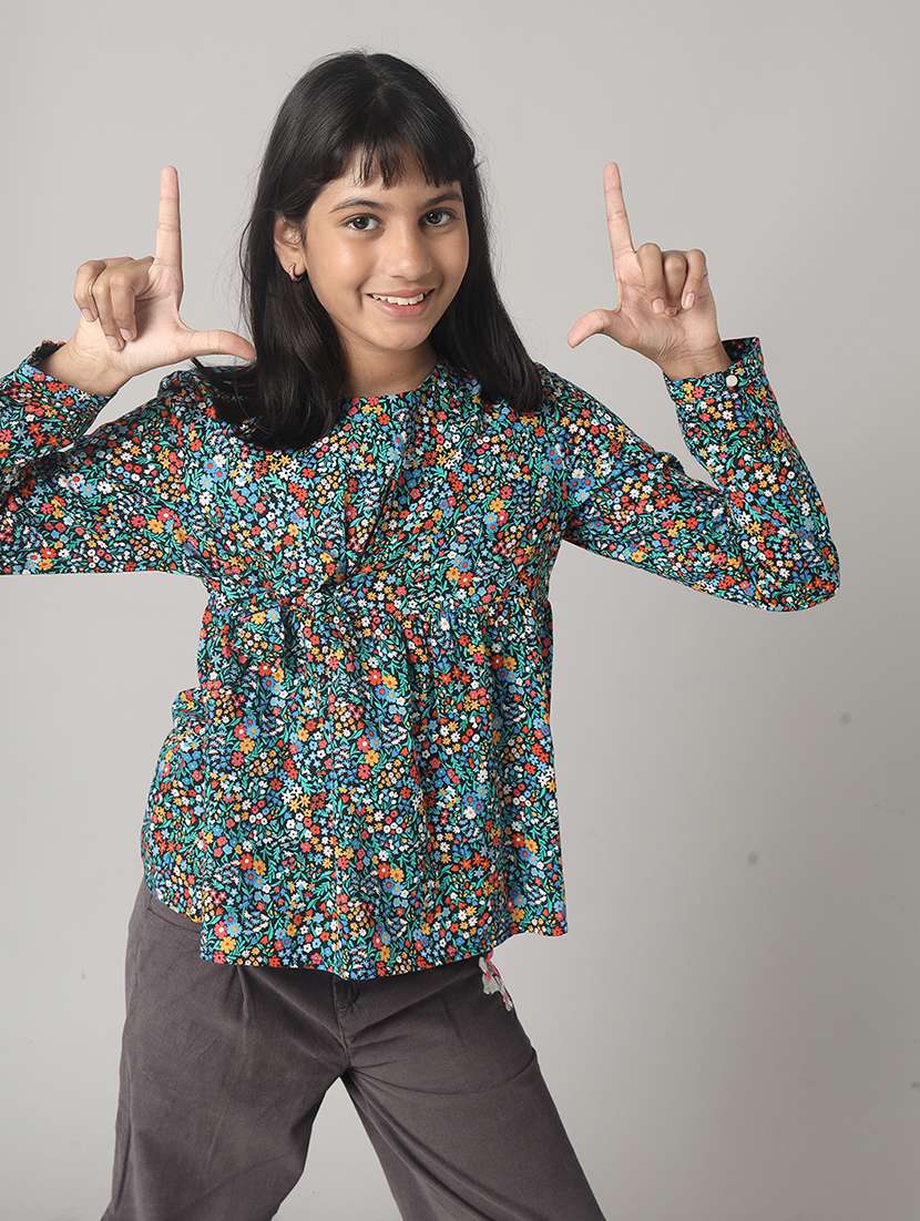 girls printed long sleeve a-line top