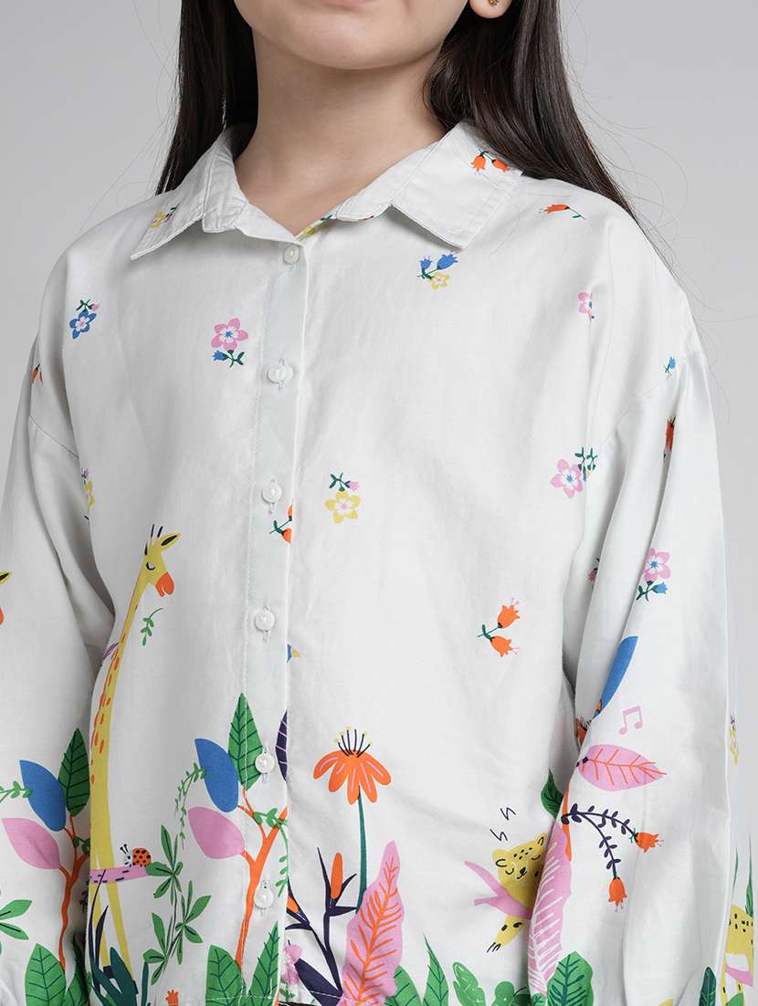 girls printed collared puff sleeve top - 22292134 -  Standard Image - 5