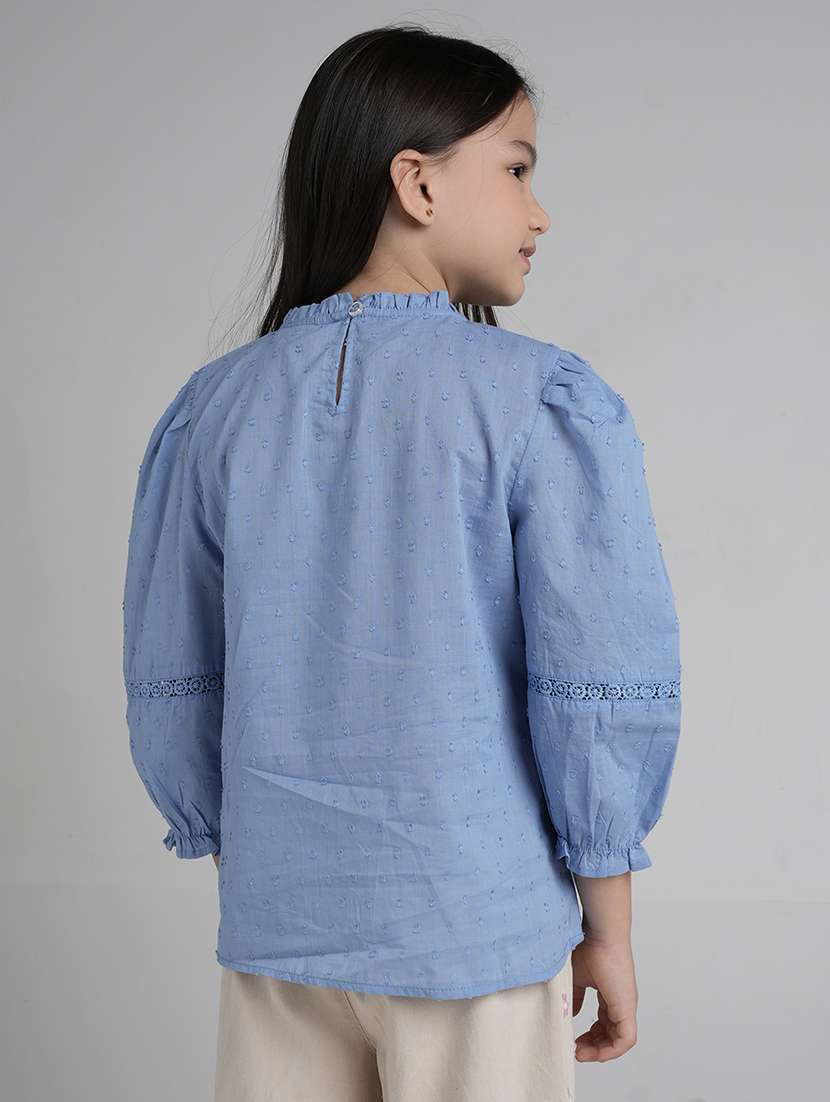 girls solid puff sleeve regular top - 22292135 -  Standard Image - 3