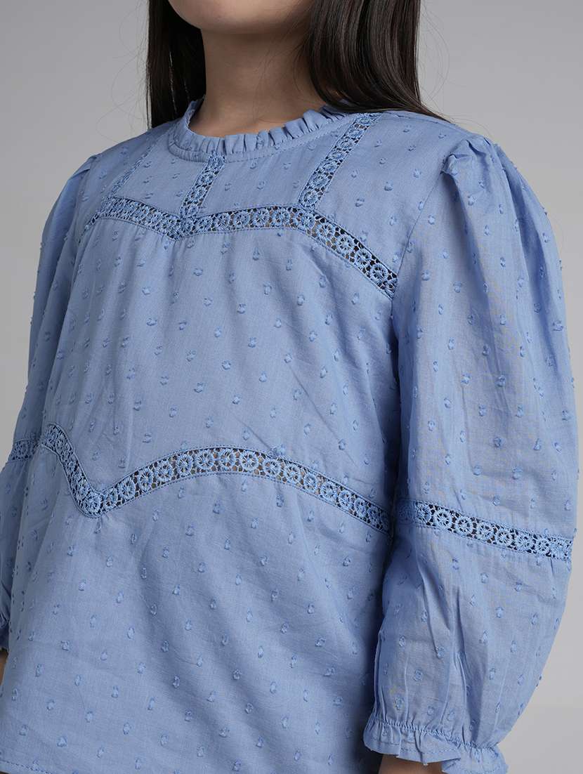 girls solid puff sleeve regular top - 22292135 -  Standard Image - 5