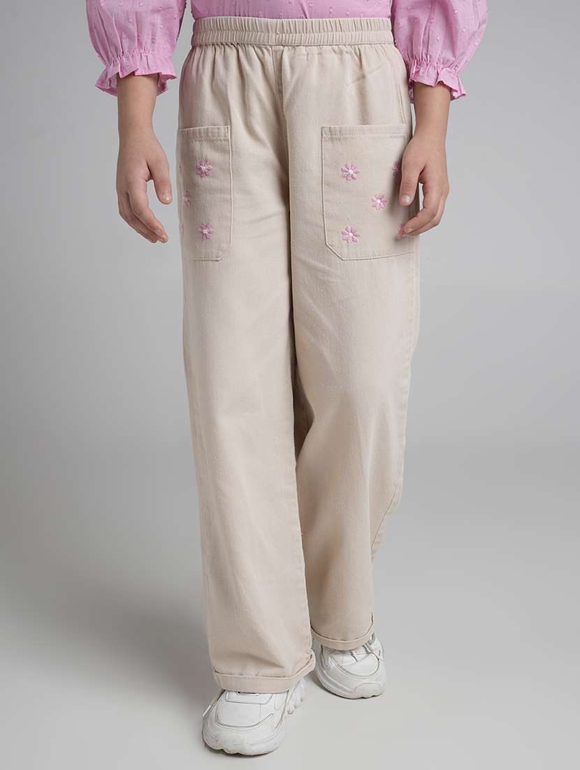 girls embroidered mid rise straight trouser