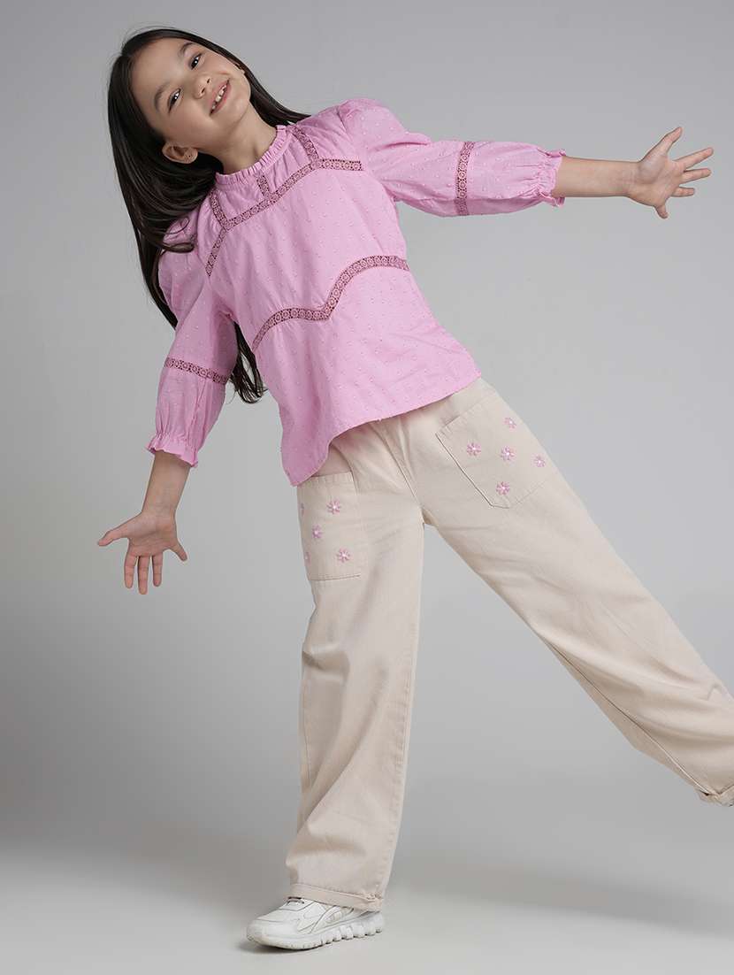 girls embroidered mid rise straight trouser - 22292138 -  Standard Image - 3